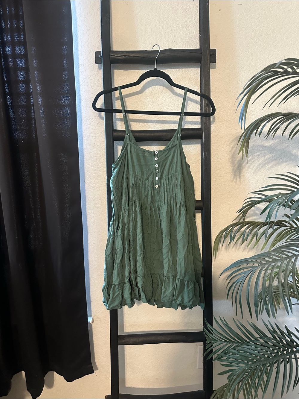 Source Unknown Olive Green Button-Front Mini Dress